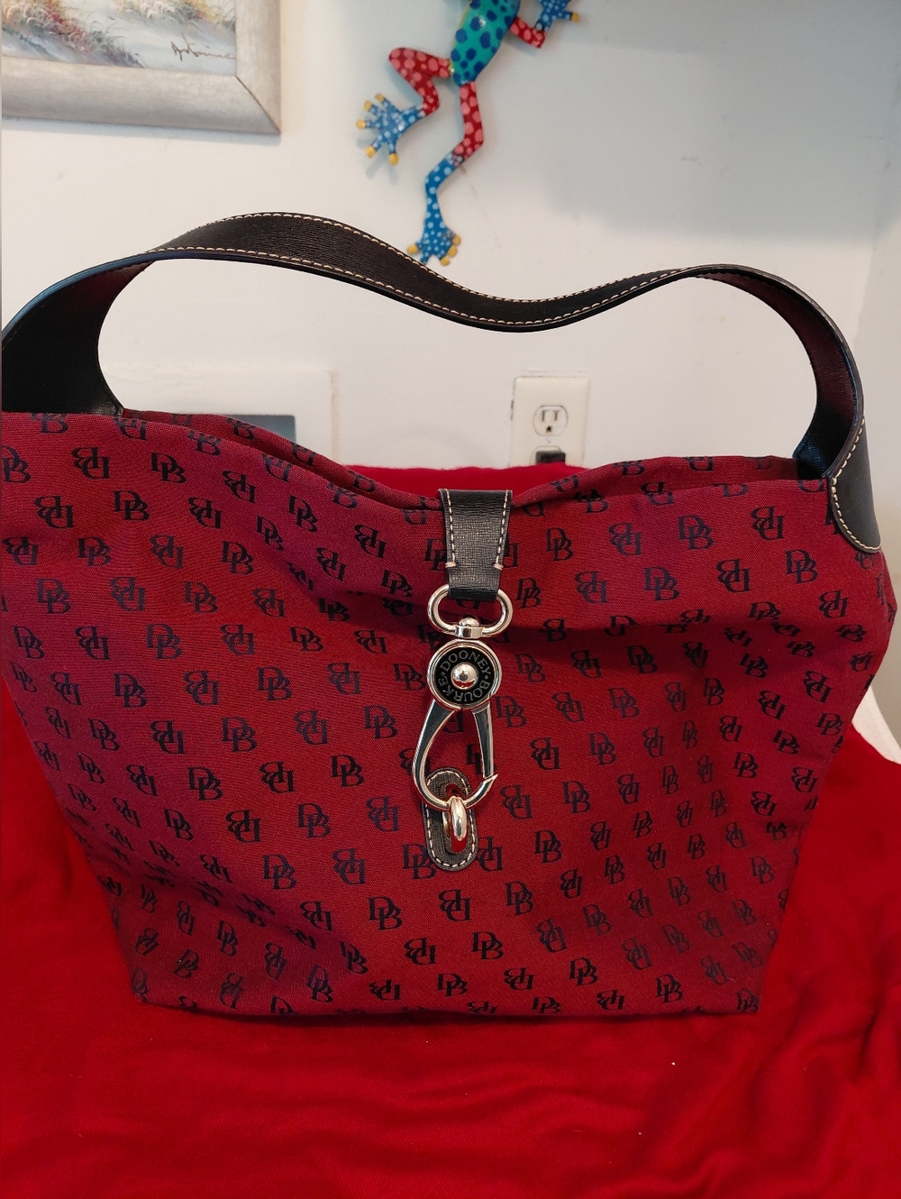 Dooney & Bourke Red and Black Logo Shoulder Bag